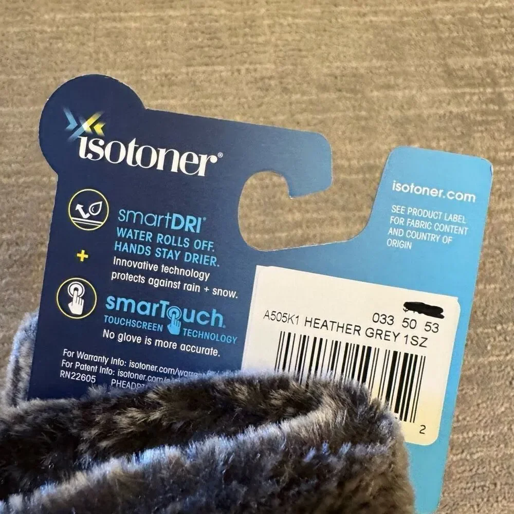 Isotoner Gray Faux Fur Trim Winter Smart Touch Gloves Micro Fleece NWT - Picture 4 of 4